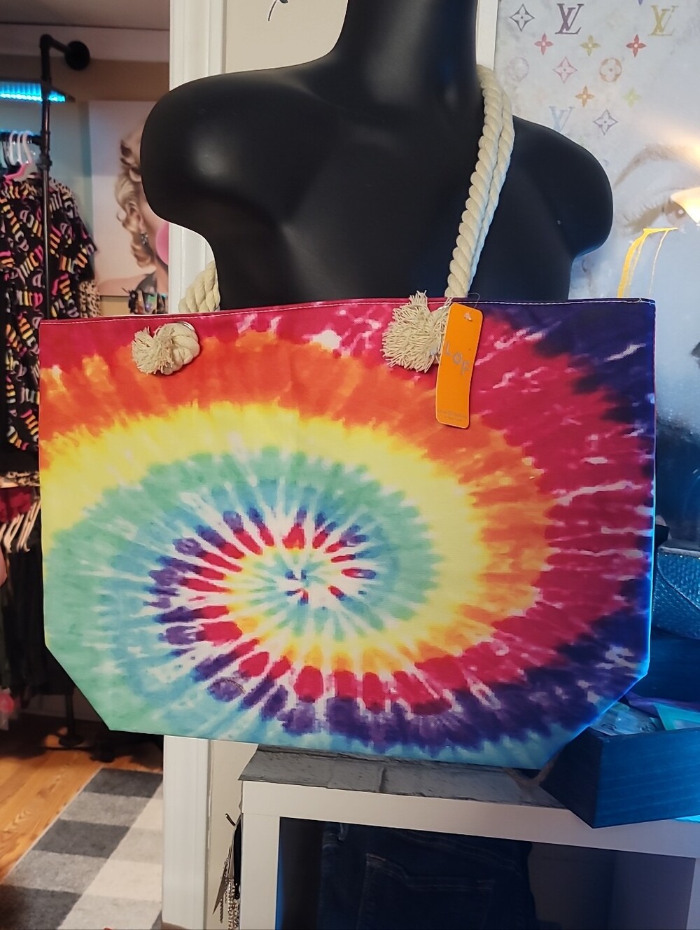 LOF Tie-Dye Spiral Canvas Satchel in Red Yellow Blue Green Purple